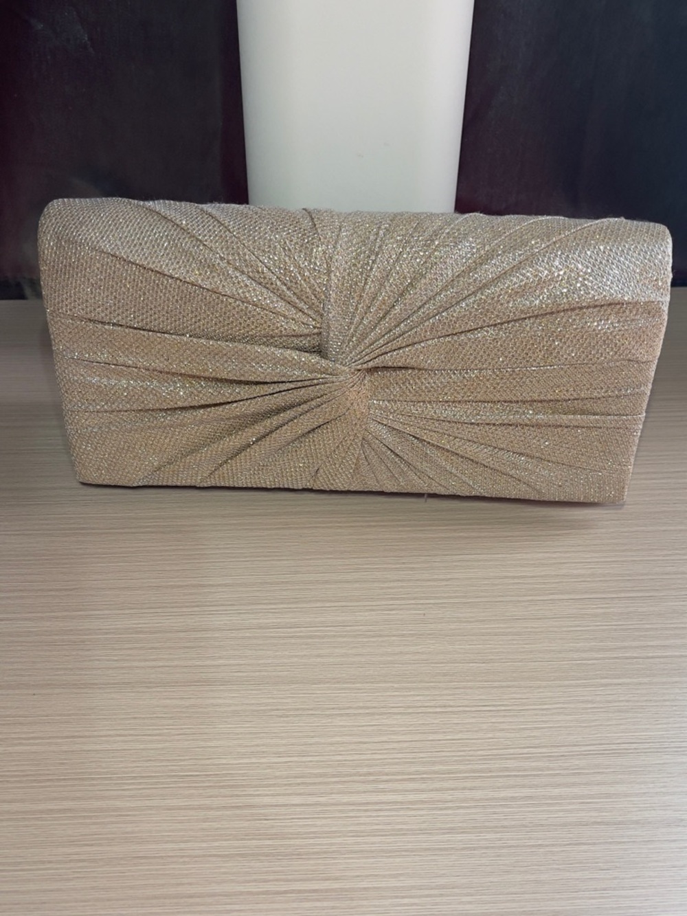 Gold Evening Clutch Bag with Knot Detail